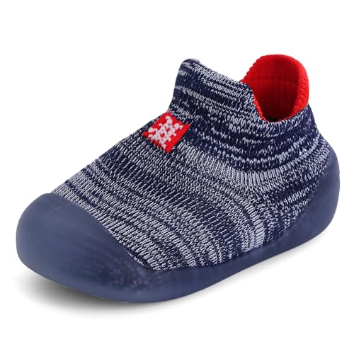 Cheerful Mario Baby Jungen Mädchen Lauflernschuhe Krabbelscuhe Baby Sockenschuhe Kleinkinder Hausschuhe Babybodenschuhe rutschfeste Marine 6-12 Monate von Cheerful Mario