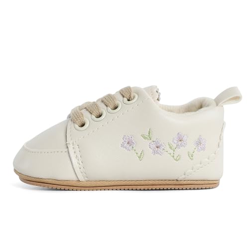 Cheerful Mario Baby Mädchen Schuhe - Baby Ballerina Lauflernschuhe Taufe Schuhe mit Bowknot - PU Leder Babyschuhe Beige-E (6-12 Monate) von Cheerful Mario