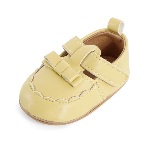 Cheerful Mario Baby Mädchen Schuhe Baby Ballerina Schuhe Lauflernschuhe Taufe Schuhe mit Bowknot PU Leder Babyschuhe Gelb-C 6-12 Monate von Cheerful Mario