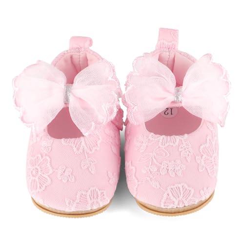 Cheerful Mario Baby Mädchen Schuhe Baby Ballerina Schuhe Lauflernschuhe Taufe Schuhe mit Bowknot PU Leder Babyschuhe Rosa-A 6-12 Monate von Cheerful Mario