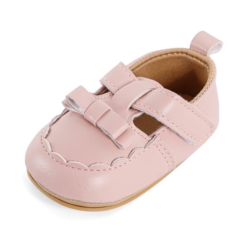 Cheerful Mario Baby Mädchen Schuhe Baby Ballerina Schuhe Lauflernschuhe Taufe Schuhe mit Bowknot PU Leder Babyschuhe Rosa-C 12-18 Monate von Cheerful Mario