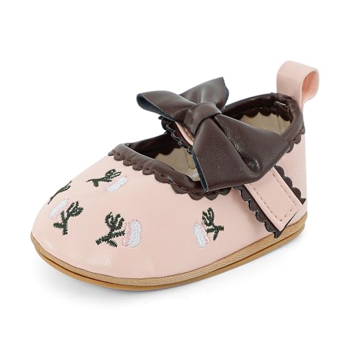 Cheerful Mario Baby Mädchen Schuhe Baby Ballerina Schuhe Lauflernschuhe Taufe Schuhe mit Bowknot PU Leder Babyschuhe Rosa-D 6-12 Monate von Cheerful Mario