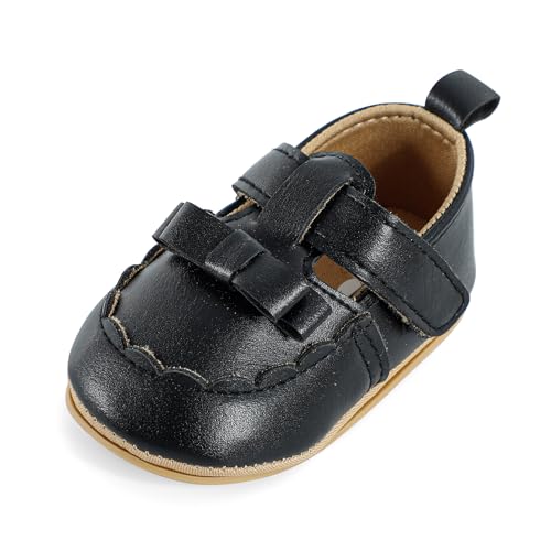 Cheerful Mario Baby Mädchen Schuhe Baby Ballerina Schuhe Lauflernschuhe Taufe Schuhe mit Bowknot PU Leder Babyschuhe Schwarz-C 12-18 Monate von Cheerful Mario