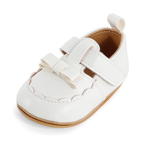 Cheerful Mario Baby Mädchen Schuhe Baby Ballerina Schuhe Lauflernschuhe Taufe Schuhe mit Bowknot PU Leder Babyschuhe Weiß-C 6-12 Monate von Cheerful Mario