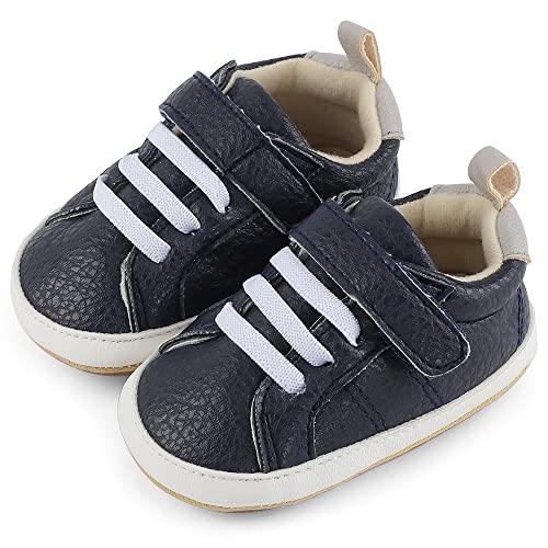 Cheerfu Mario Lauflernschuhe Baby Jungen Mädchen Baby Born Erste Schuhe Weiche Leder rutschfest Sohle Marine 3-6 Monate (1) von Cheerful Mario