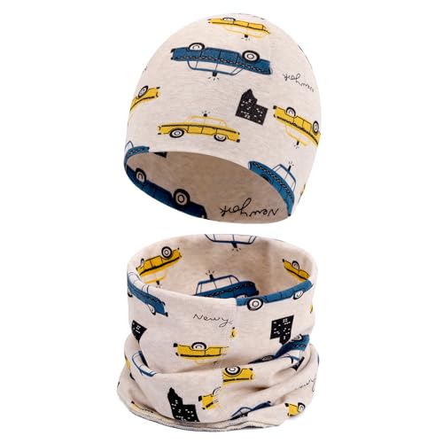 Cheerful Mario Baumwolle Mütze Loop Schal Sets Baby Jungen Mädchen Weich Beanie Winddicht Schlauchschal Kinder Auto 3-7 Jahre von Cheerful Mario