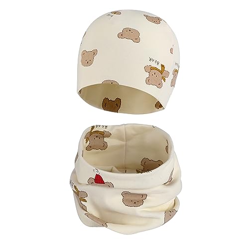 Cheerful Mario Baumwolle Mütze Loop Schal Sets Baby Jungen Mädchen Weich Beanie Winddicht Schlauchschal Kinder Bär Khaki 0-6 Monate von Cheerful Mario