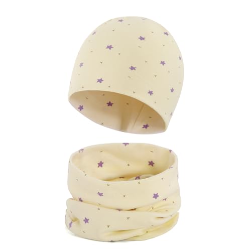 Cheerful Mario Baumwolle Mütze Loop Schal Sets Baby Jungen Mädchen Weich Beanie Winddicht Schlauchschal Kinder Beige 6-24 Monate von Cheerful Mario