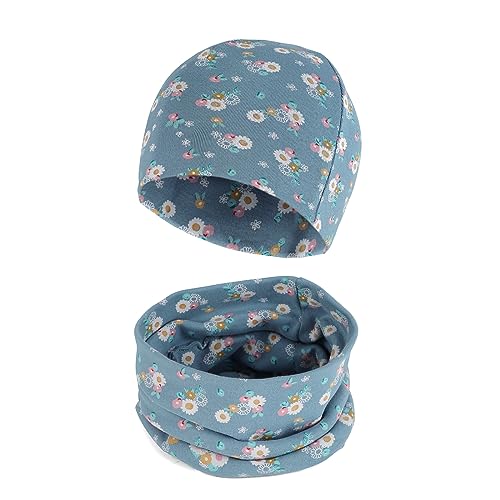 Cheerful Mario Baumwolle Mütze Loop Schal Sets Baby Jungen Mädchen Weich Beanie Winddicht Schlauchschal Kinder Blume Blau 9-24 Monate von Cheerful Mario