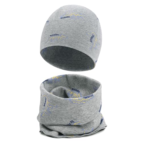 Cheerful Mario Baumwolle Mütze Loop Schal Sets Baby Jungen Mädchen Weich Beanie Winddicht Schlauchschal Kinder Grau 6-24 Monate von Cheerful Mario