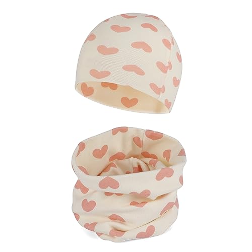 Cheerful Mario Baumwolle Mütze Loop Schal Sets Baby Jungen Mädchen Weich Beanie Winddicht Schlauchschal Kinder Herz Rosa 3-7 Jahre von Cheerful Mario