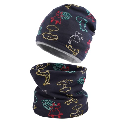 Cheerful Mario Baumwolle Mütze Loop Schal Sets Baby Jungen Mädchen Weich Beanie Winddicht Schlauchschal Kinder Marine 3-10 Jahre von Cheerful Mario