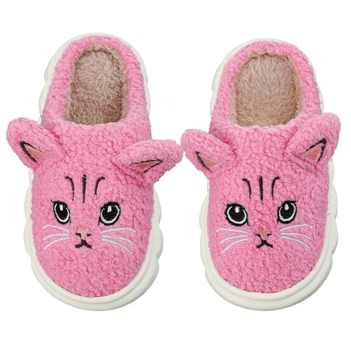 Cheerful Mario Hausschuhe Mädchen Pantoffeln Katze Kinder Winter Plüsch Rutschfest Innenbereich Slippers Rosa 28 EU von Cheerful Mario