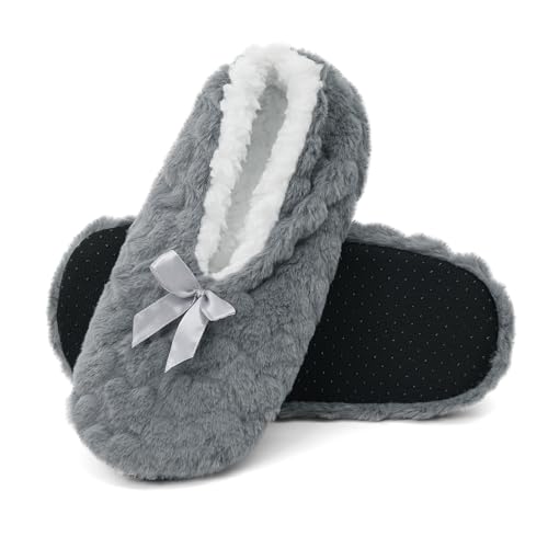 Cheerful Mario Katze Hausschuh socken für Damen Weiche Wärmesocken Sherpa Lining Stoppersocken Rutschfeste Hüttensocken Haussocken Grau L von Cheerful Mario