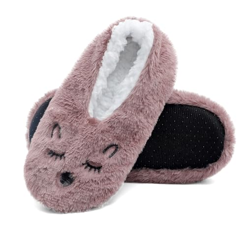 Cheerful Mario Katze Hausschuh socken für Damen Weiche Wärmesocken Sherpa Lining Stoppersocken Rutschfeste Hüttensocken Haussocken Rosa-C L von Cheerful Mario