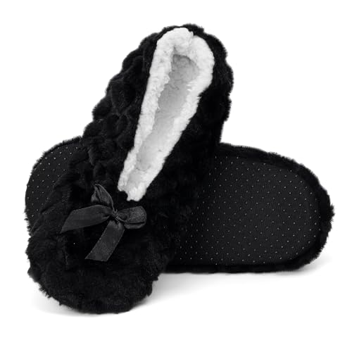 Cheerful Mario Katze Hausschuh socken für Damen Weiche Wärmesocken Sherpa Lining Stoppersocken Rutschfeste Hüttensocken Haussocken Schwarz M von Cheerful Mario