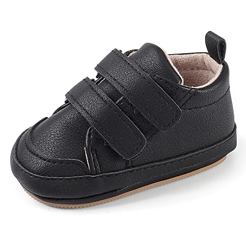 Cheerful Mario Lauflernschuhe Baby Jungen Mädchen Weiches PU-Leder Babyschuhe Erste Schuhe Antirutsch Rein Schwarz 3-6 Monate von Cheerful Mario