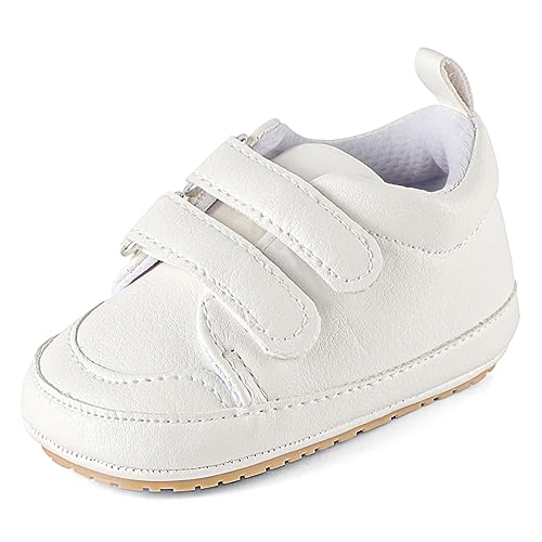 Cheerful Mario Lauflernschuhe Baby Jungen Mädchen Weiches PU-Leder Babyschuhe Erste Schuhe Antirutsch Rein Weiß 3-6 Monate von Cheerful Mario