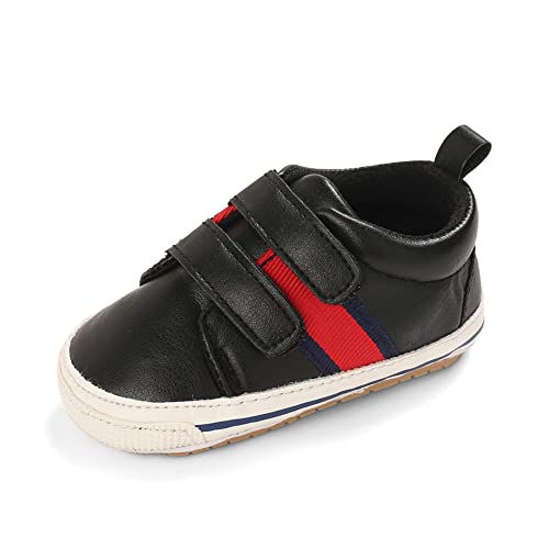 Cheerful Mario Lauflernschuhe Baby Jungen Mädchen Weiches PU-Leder Babyschuhe Erste Schuhe Antirutsch Schwarz Streifen 3-6 Monate von Cheerful Mario