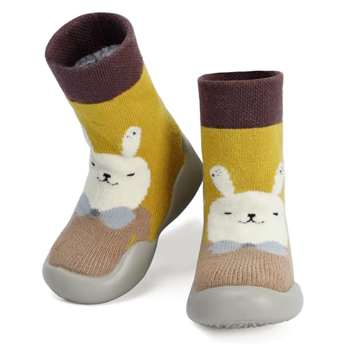 Cheerful Mario Sockenschuhe Baby Jungen Mädchen Krabbelschuhe Barfußschuhe Lauflernschuhe Atmungsaktiv und rutschfest Hausschuhe Für Kleinkind Gelb 18-24 Monate von Cheerful Mario