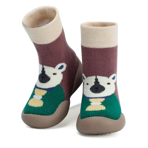 Cheerful Mario Sockenschuhe Baby Jungen Mädchen Krabbelschuhe Barfußschuhe Lauflernschuhe Atmungsaktiv und rutschfest Hausschuhe Für Kleinkind Braun 18-24 Monate von Cheerful Mario