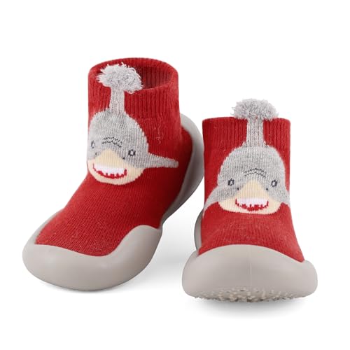 Cheerful Mario Sockenschuhe Baby Jungen Mädchen Krabbelschuhe Barfußschuhe Lauflernschuhe Atmungsaktiv und rutschfest Hausschuhe Für Kleinkind Hai 18-24 Monate von Cheerful Mario