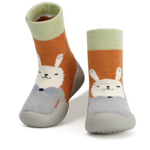Cheerful Mario Sockenschuhe Baby Jungen Mädchen Krabbelschuhe Barfußschuhe Lauflernschuhe Atmungsaktiv und rutschfest Hausschuhe Für Kleinkind Orange 6-9 Monate von Cheerful Mario