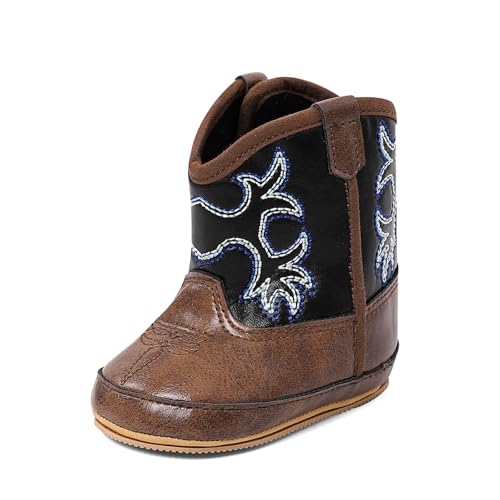 Cheerful Mario Stiefel Baby Jungen Mädchen Cowboy Stiefel Westernboots PU Leder Klettverschluss Braun-B 6-12 Monate von Cheerful Mario