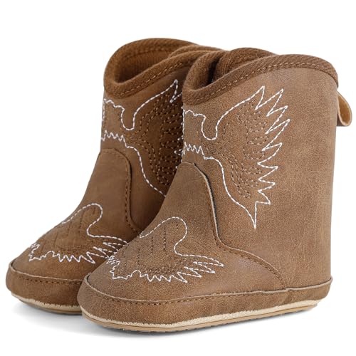 Cheerful Mario Stiefel Baby Jungen Mädchen Cowboy Stiefel Westernboots PU Leder Klettverschluss Braun-C 12-18 Monate von Cheerful Mario