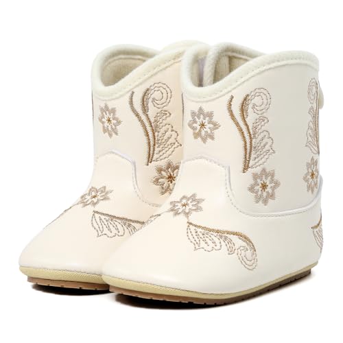 Cheerful Mario Stiefel Baby Jungen Mädchen Cowboy Stiefel Westernboots PU Leder Klettverschluss Weiß 18-24 Monate von Cheerful Mario