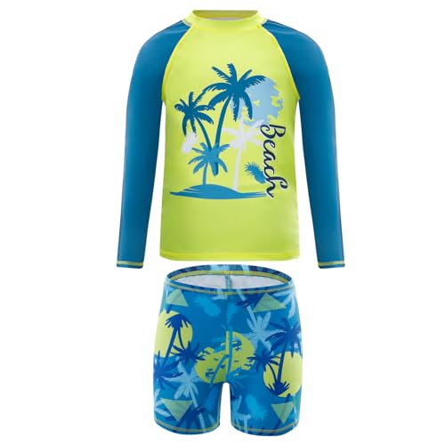 Cheerful Mario UV Badebekleidung Junge Langarm Rashguard-Shirts Sonnenschutz Kinder Schwimmanzug Zweiteilig Schwimmshirt Badeshorts Set Baum 9-10 Jahre von Cheerful Mario