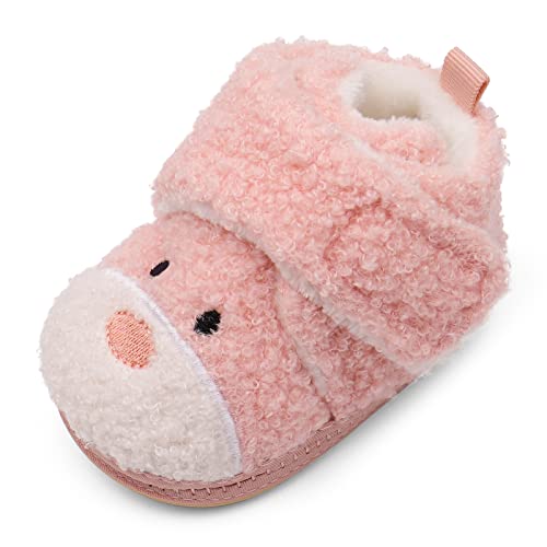 Cheerful Mario Winter Hausschuhe für Baby Mädchen Jungen Kleinkinder Lauflernschuhe Krabbelschuhe Warme Plüsch Gefüttert Weiche Rutschfeste Sohle Rosa 12-18 Monate von Cheerful Mario