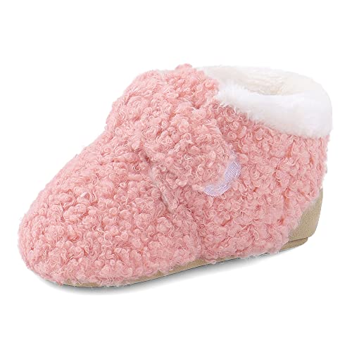 Cheerful Mario Winter Hausschuhe für Baby Mädchen Jungen Kleinkinder Lauflernschuhe Krabbelschuhe Warme Plüsch Gefüttert Weiche Rutschfeste Sohle Rosa 3-6 Monate von Cheerful Mario