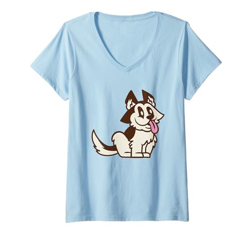 Damen Glücklicher Hund T-Shirt mit V-Ausschnitt Damen Glücklicher Hund T-Shirt mit V-Ausschnitt von Cheerful Pup Vibes