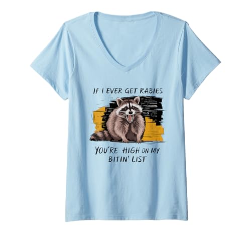Damen Playful Raccoon Urban Art Lustiger Waschbär Wildlife Humor T-Shirt mit V-Ausschnitt von Cheerful Raccoon Illustration Street Art Animal
