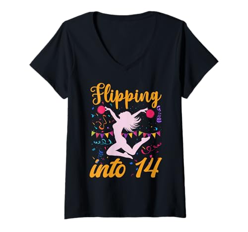 Damen Cheerleader zum 14. Geburtstag, Cheerleader-Tänzerin T-Shirt mit V-Ausschnitt Damen Cheerleader zum 14. Geburtstag, Cheerleader-Tänzerin T-Shirt mit V-Ausschnitt von Cheerleader Birthday Designs