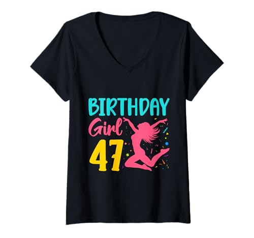 Damen Cheerleader zum 47. Geburtstag, Cheerleader-Tänzerin T-Shirt mit V-Ausschnitt Damen Cheerleader zum 47. Geburtstag, Cheerleader-Tänzerin T-Shirt mit V-Ausschnitt von Cheerleader Birthday Designs