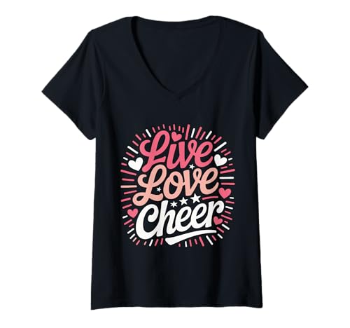 Damen Cheerleading Live Love Cheer T-Shirt mit V-Ausschnitt Damen Cheerleading Live Love Cheer T-Shirt mit V-Ausschnitt von Cheerleader Dancing Cheer Girl Cheering