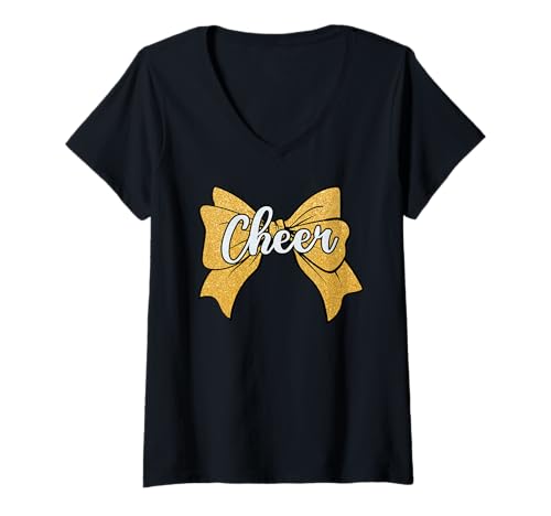 Damen Kokette Cheer Bow Gelb Sport Cheerleader Cheerleading T-Shirt mit V-Ausschnitt Damen Kokette Cheer Bow Gelb Sport Cheerleader Cheerleading T-Shirt mit V-Ausschnitt von Cheerleader Sport Team Bow Cheer Squad Girls Gifts