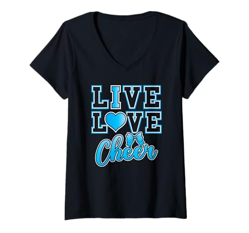 Damen Live Love Cheer Coquette Blue I Love Cheer Bow Sport für Mädchen T-Shirt mit V-Ausschnitt Damen Live Love Cheer Coquette Blue I Love Cheer Bow Sport für Mädchen T-Shirt mit V-Ausschnitt von Cheerleader Sport Team Bow Cheer Squad Girls Gifts