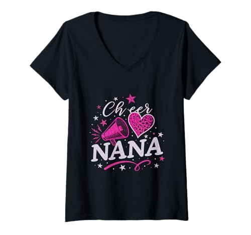 Damen Jubeln Sie Nana zum Muttertag Cheerleaderin Grandma Pride zu T-Shirt mit V-Ausschnitt Damen Jubeln Sie Nana zum Muttertag Cheerleaderin Grandma Pride zu T-Shirt mit V-Ausschnitt von Cheerleading Nana – Heart of a Cheerleader Grandma