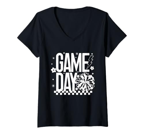Damen Game Day Cheer Mom Retro Cheerleading Coach Wettbewerb T-Shirt mit V-Ausschnitt Damen Game Day Cheer Mom Retro Cheerleading Coach Wettbewerb T-Shirt mit V-Ausschnitt von Cheerleading T-Shirt Co.