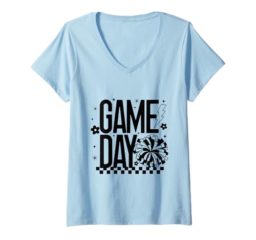 Damen Game Day Cheer Mom Retro Cheerleading Coach Wettbewerb T-Shirt mit V-Ausschnitt von Cheerleading T-Shirt Co.