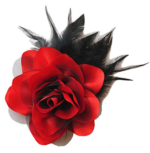 Cheerlife Ansteckrose Haarblume mit Schnabelspange Haarklipp Haarschmuck Haarspangen Ansteckblume Brosche für Frauen Herren Rot von Cheerlife