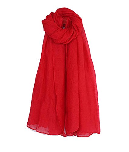 Cheerlife Damen Baumwolle Leinen Frühling Herbst Winter Schal Tuch Halstuch Einfarbig 180cm * 140CM Rot von Cheerlife