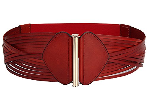 Cheerlife Damen Breit Taillengürtel Echt Leder Geflochtene Gürtel Vintage Hüftgürtel (Rot) von Cheerlife