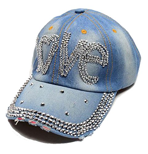 Cheerlife Damen Jeans Baseball Cap Mütze Kappe mit Strass Schriftzug und Glitzer Hip Hop Hut 01 von Cheerlife