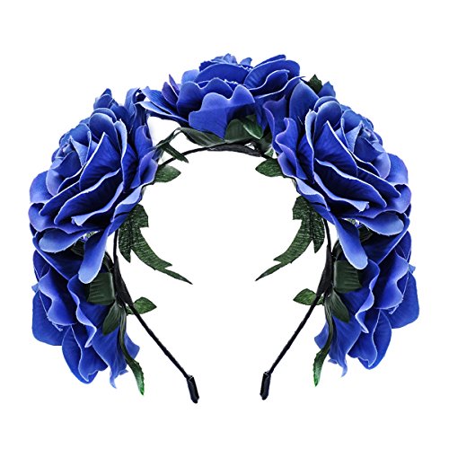 Cheerlife Damen Mädchen Rose Blume Haarreif Blumenstirnband Festival Hochzeit Braut Brautjungfer Haarband Kopfband Kranz Blau von Cheerlife