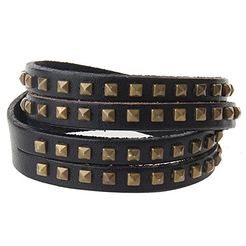 Cheerlife Damen Nieten Armband Punk Leder Wickelarmband Frauen Armreif Vintage Armschmuck Druckknopf (Schwarz) von Cheerlife