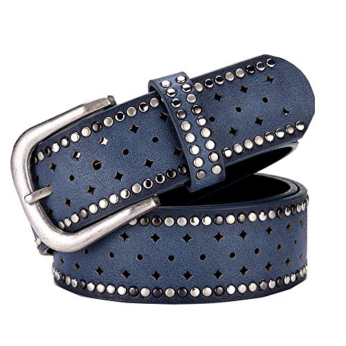 Cheerlife Damen Nieten Gürtel Ledergürtel mit Stern Loch 3,8cm breiter Jeansgürtel Glitzergürtel (Dunkelblau) von Cheerlife